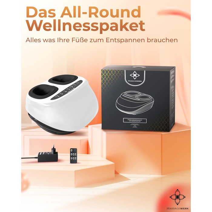 Електричний масажер для ніг преміум-класу | EMS масажер для ніг з функцією Shiatsu, вібрації та підігрівом. Покращує кровообіг, знімає біль при п'яткової шпори та нейропатії. Підходить для розміру ноги до 45. Білий колір