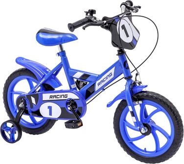 Дитячий велосипед Baroni Toys, синій, зі сталевою рамою та підтримувальними колесами, для дітей 4-7 років, спортивний