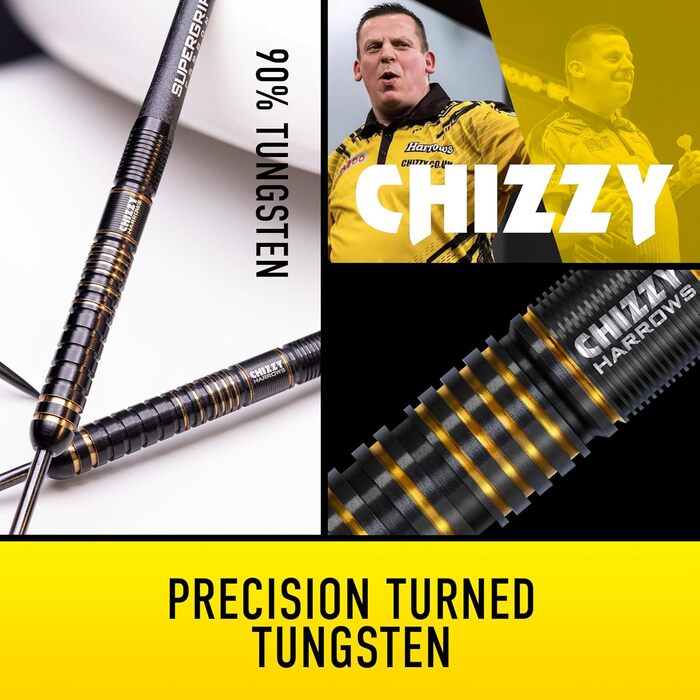 Професійний набір дротиків Harrows Dave Chisnall Chizzy Series 3, 90% вольфрам, усі ваги, 10 предметів