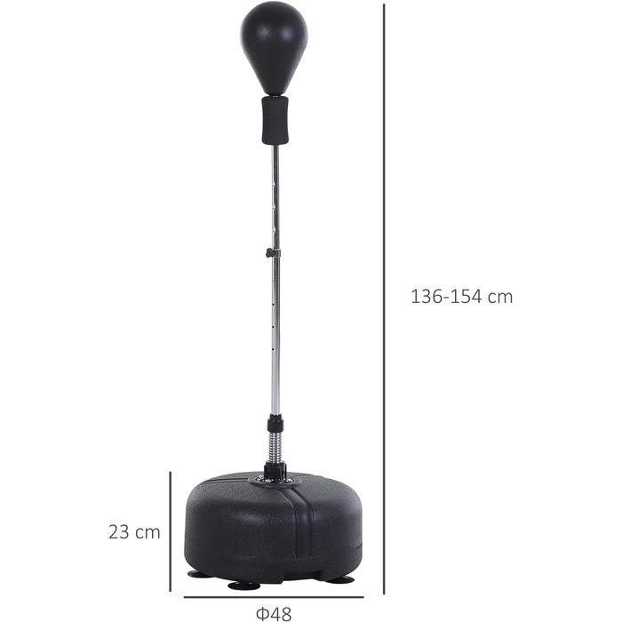 Боксерський мішок HOMCOM на стійці, регульована висота 136-154 см, з боксерськими рукавичками, для підлітків та дорослих, для фітнесу та зняття стресу, чорний + червоний