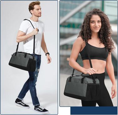 Спортивна сумка маленька з відділенням для мокрого - 35x20x20 см, ручна поклажа, міні-дупель-сумка з кількома відділеннями для спорту, відпочинку, коротких подорожей (темно-сірий)