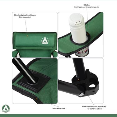 Крісло для кемпінгу Zamper 150 кг, складне – риболовне та кемпінгове з підстаканником та знімною подушкою для голови