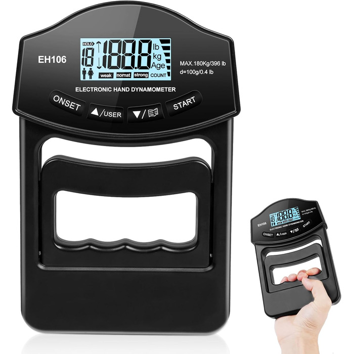 Електронний динамометр для вимірювання сили хвата, USB, 180 кг