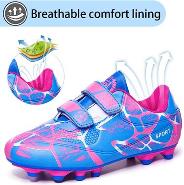 Дитячі футбольні бутси для хлопчиків та дівчаток, Outdoor, тренувальні, для штучного газону, шипові, Unisex, 28-37EU (37 EU, Рожевий)