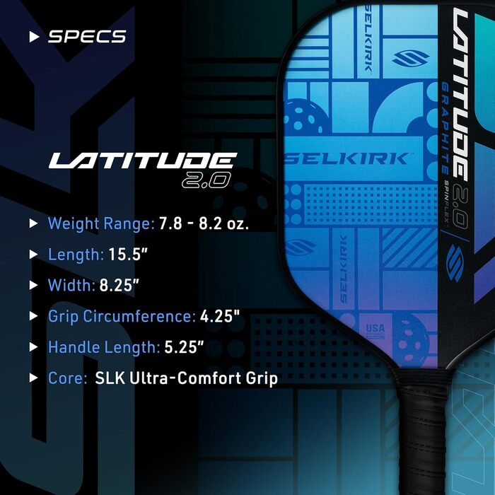 Падл для піклболу SLK Latitude 2.0 G4, графіт, технологія Rev-Core+, SpinFlex, синій, для контролю та потужності