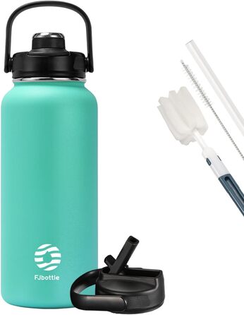 Термос Fjbottle з нержавіючої сталі з трубочкою 950 мл, BPA-free, герметична спортивна пляшка для води для велосипеда, школи, фітнесу, газованої води, зелена