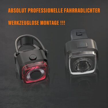 Набір LED-фаро для велосипеда, сертифікований StVZO, 600mAh, зарядка Type-C, передній + задній ліхтар, водонепроникність IPX5