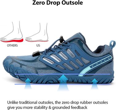 Чоловічі босі кросівки з широкою передньою частиною, Zero Drop, мінімалістичні для воркауту, крос-тренінгу, ходьби, хайкінгу, води, важкої атлетики, босі кросівки (47 EU, Синій)