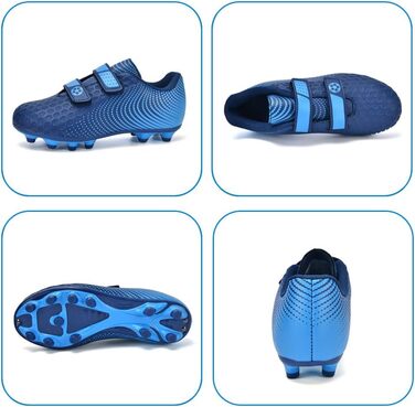 Дитячі футбольні бутси для хлопчиків та дівчаток, бутси з шипами для твердого поля, дитячі футбольні кросівки, спортивне взуття для тренувань та занять на відкритому повітрі, дихаючі, антиковзкі, унісекс, розмір 28-37 (37 EU, блакитні)