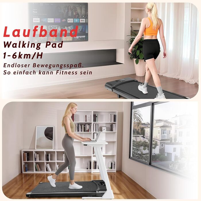 WalkingPad Klappване біговий тренажер для дому – 1-6 км/год, регулювання нахилу 0-6%, 2.0PS, LED-дисплей, без підлокітників