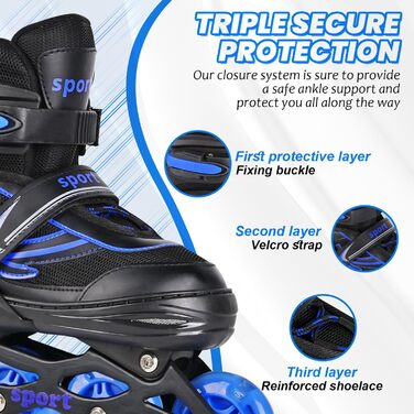 Дитячі ролики для катання в приміщенні та на вулиці, з підсвічуванням, для дівчаток та хлопчиків, розмір M, чорно-синій колір