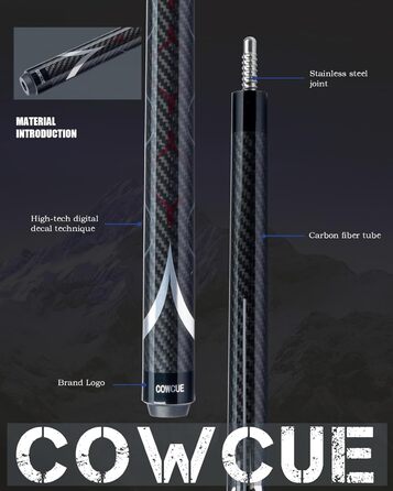 CRICAL Більярдний кий з карбонового волокна, 147,3 см, професійний, з'єднання 3/8 x 8, наконечник 12,5 мм (COWCUE-02 Set)
