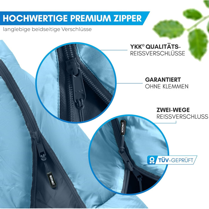 Сплячий мішок NORDMUT® Winter -10°C до 0°C, компресійний, для кемпінгу та трекінгу, 1.8 кг, водовідштовхувальний, 350 GSM (Блакитний)