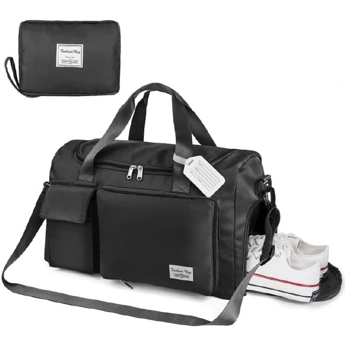 Складана дорожня сумка Flintronic 36L, велика водонепроникна сумка для подорожей, вікенду та спорту для чоловіків і жінок, сіра (з багажним біркою)