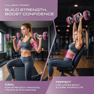 Регульовані гантелі OVEL 4YFIT 5-в-1 (2-10 кг), швидке налаштування ваги, металевий антиковзний руків'я, компактний дизайн з рожевими градієнтами, ідеально для жінок