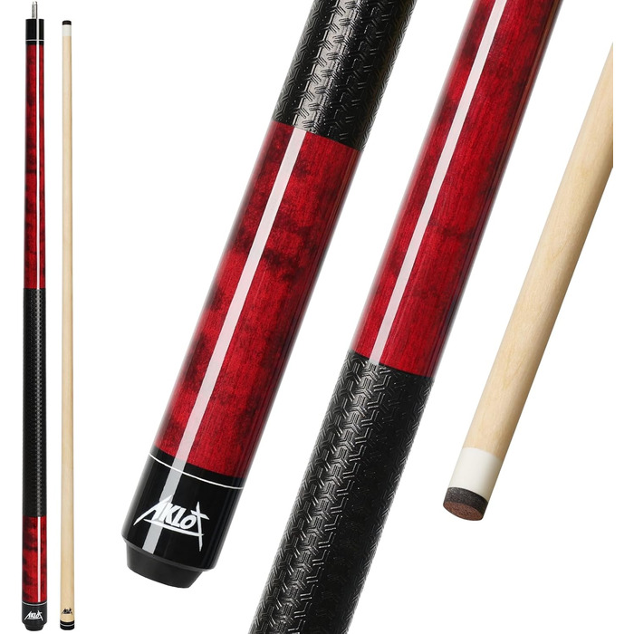 AKLOT Більярдний кий 58' (18oz-21oz) - канадський клен, шкіряна насадка 13mm, 3D ручка, прецизійне з'єднання, для гравців (Бордовий, 570g)