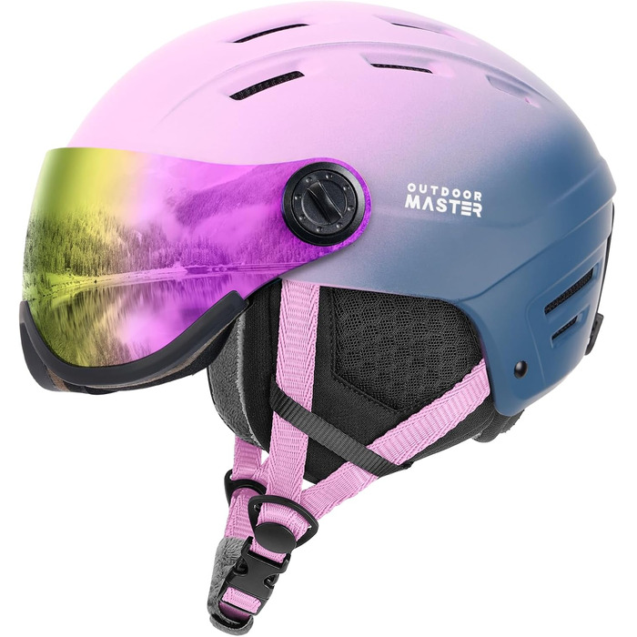 Шолом Outdooraster для сноуборду та лиж з маскою, захисний EPS, 14 вентиляційних отворів, для чоловіків, жінок та підлітків (рожево-фіолетовий градієнт, L)