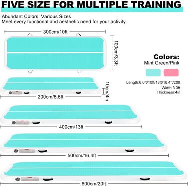 Надувна гімнастична килимок, 2м/3м/4м/5м/6м, 10см, для фітнесу, йоги, танців, сімейного відпочинку (зелений, 3м*1м*0.1м)
