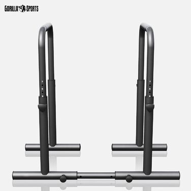 GORILLA SPORTS® Бруси для віджимань та діпів, регульовані, 80-100 см, нековзні, сталь, до 500 кг, чорні – паралети, станція для діпів, обладнання для калістеніки для дому