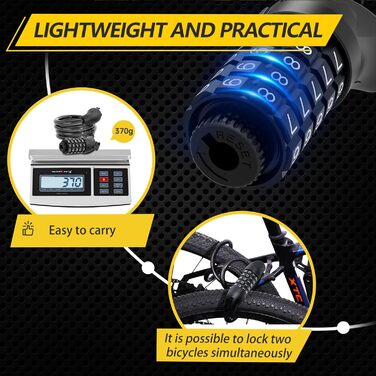 Замки для велосипеда з кодом 12 мм/120 см, антикрадійний трос, 5-значний код, вологостійкий, для велосипеда, електровелосипеда, дитячої коляски, драбини (чорний)