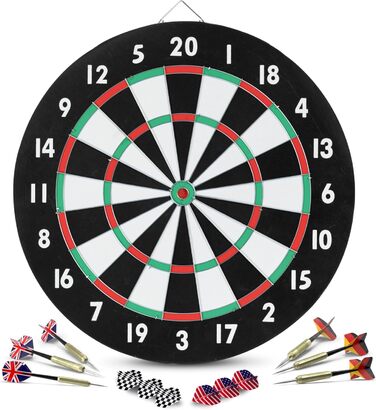 Stagecaptain DBP-1810 Bullseye паперова дартс-дошка з дротиками, двостороння, набір для початківців, 6 дротиків, 4 набори хвостовиків