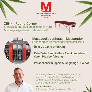 Zen – Мобільний масажний стіл Zen з круглими кутами, складний та з регулюванням висоти – масажний стіл з цільного дерева для активних стилів масажу. Масажний стіл з підголовником, підлокітниками та кишенею