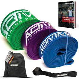 Фітнес-еластичні стрічки опору: окремо або в комплекті з сумкою, дверним анкером (у комплектах) та електронною книгою з тренувань – ідеальні для калістеніки та домашнього спортзалу (I - Pro Package (Синій, Ліловий, Зелений))