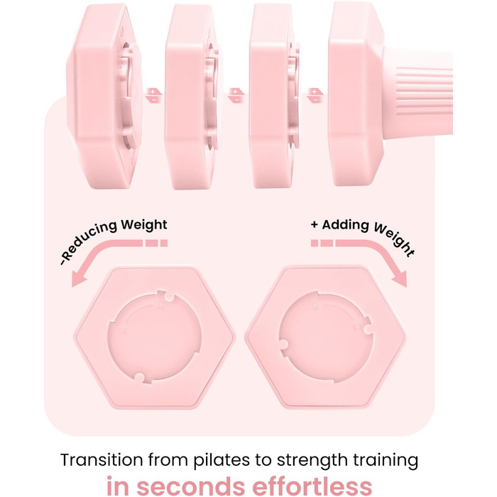 Набір гантелей Fragraim регульовані, 4.54 кг, 4-в-1, для жінок та чоловіків, з м'якими TPR-ручками, для дому, рожевий