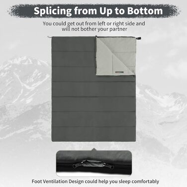 Спальний мішок Naturehike для дорослих, легкий прямокутний, з'єднуваний, 3-сезонний, для кемпінгу та піших прогулянок, сірий