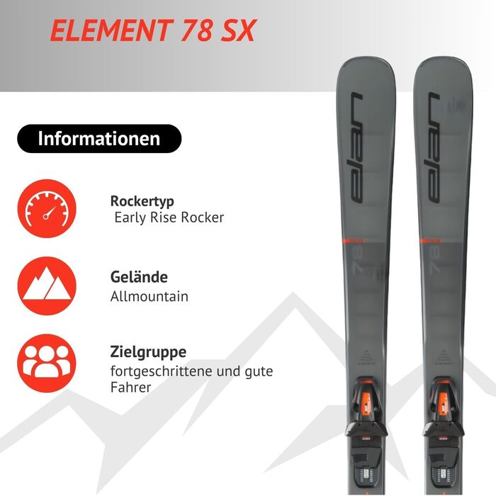 Лижі гірськолижні Elan Element 78 SX, 152 см - Early Rise Rocker, кріплення EL10.0 GW Z3-10 - для досвідчених та хороших лижників