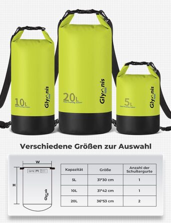 Водонепроникний мішок Glymnis 20L Dry Bag - мішок для активного відпочинку, плавання, кемпінгу (світло-зелений)