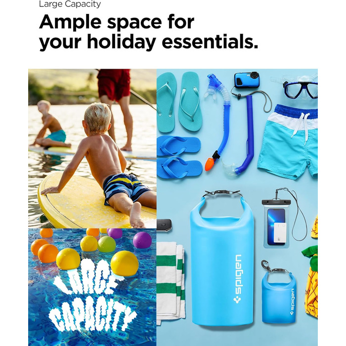 Набір водонепроникних сумок Spigen Dry Bag Set [Aqua Shield] 20L+21L для пляжу, плавання, кемпінгу, каякінгу та човнів (Морська блакить)