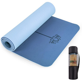 Йога мат UMINEUX, 72x24 см, TPE, антиковзка, для жінок, з чохлом та рушником. Navy & Light Blue