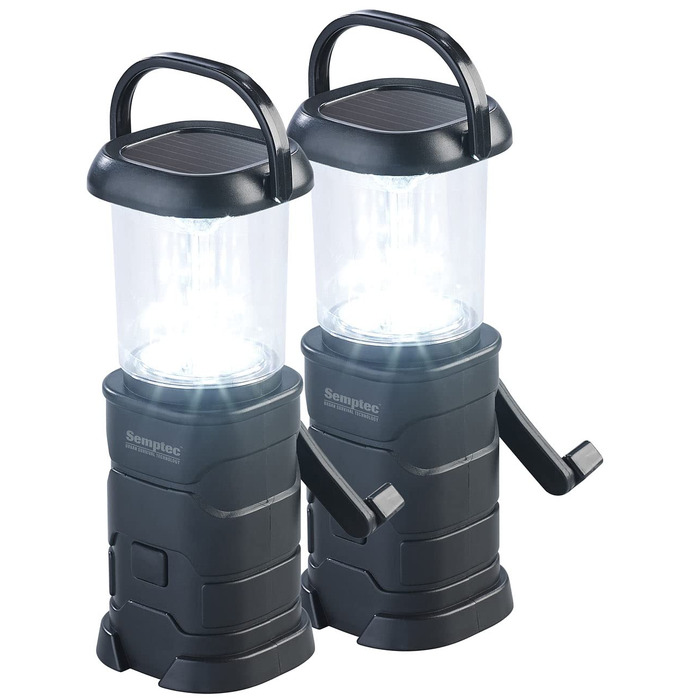 Semptec Ліхтарі для виживання Urban Survival Technology: Набір 2 шт. LED кемпінгові ліхтарі, зарядка від динамо, сонячної батареї та USB (ліхтарі-кришки, ліхтарі на ручку, power bank)