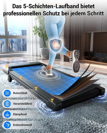 Бігова доріжка DeerRun Walking Pad під стіл з ухилом 6%, для дому та офісу, компактна, з додатком, пультом та LED-дисплеєм, до 136 кг, чорна глянцева