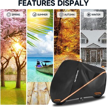 Захисний чохол для мотоцикла NEVERAND - гараж для мотоцикла з сітчастими отворами, водовідштовхувальний, сонцезахисний, 210D Oxford, 220*95*110 см (Чорний+Оранжевий, L)