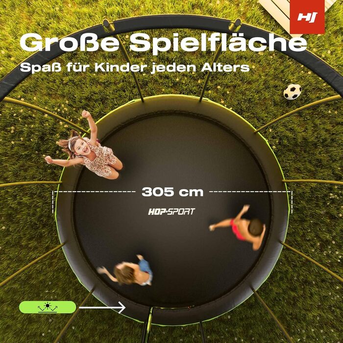 Трамплін Hop-Sport Outdoor - діаметр 244/305/366/427/488 см. З безпечним внутрішнім сіткою, вигнутими стійками та сертифікатами безпеки. Комплект з драбиною та захисним бордюром (305 см)