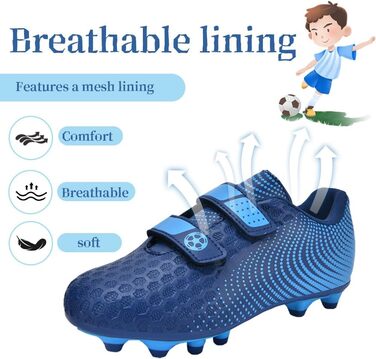 Дитячі футбольні бутси для хлопчиків та дівчаток, бутси з шипами для твердого поля, дитячі футбольні кросівки, спортивне взуття для тренувань та занять на відкритому повітрі, дихаючі, антиковзкі, унісекс, розмір 28-37 (37 EU, блакитні)