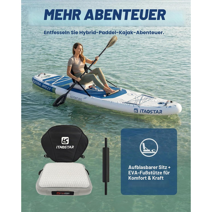 SUP-дошка iTAOSTAR Adventure 365x88/99 см, надувна, з сидінням, темно-зелена – для підлітків та дорослих