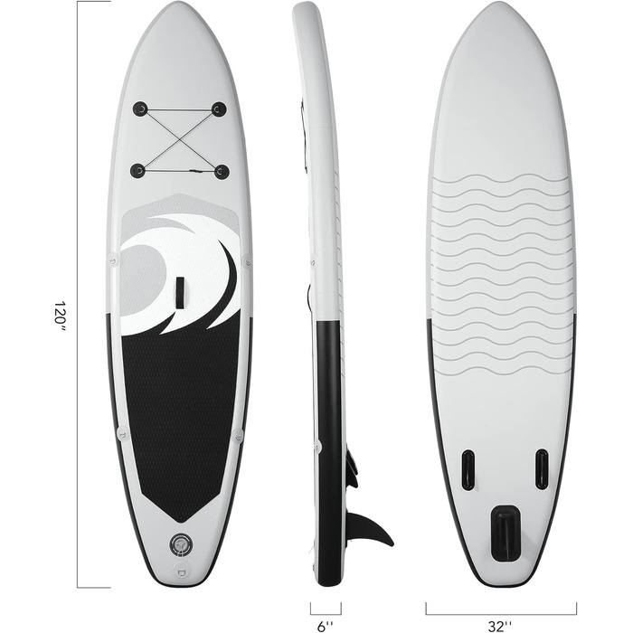 Надувне SUP дошка BODIOO для веслування, йоги, риболовлі. Комплект з аксесуарами: насос, весло, лінія, рюкзак. Підходить для дорослих, молоді та дітей. Білий колір.