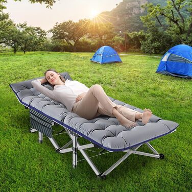 Розкладне ліжко ZIKEBTUY для кемпінгу та відпочинку: міцне, з матрацом, 190x71x36 см (сірий)