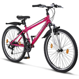 Гірський велосипед Chillaxx Bike Escape 24/26 дюймів, 21 швидкість, V-гальма, для дівчат, хлопців, чоловіків та жінок, рожево-білий, преміум-якість