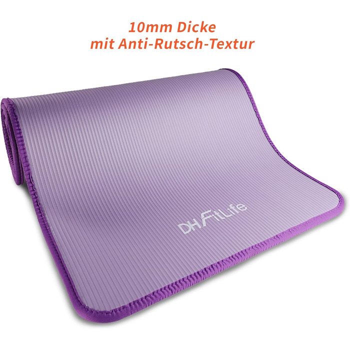 DH FitLife Фітнес-мат Yoga, 183×61×1 см, нековзкий, товстий, для тренувань, йоги, фіолетовий