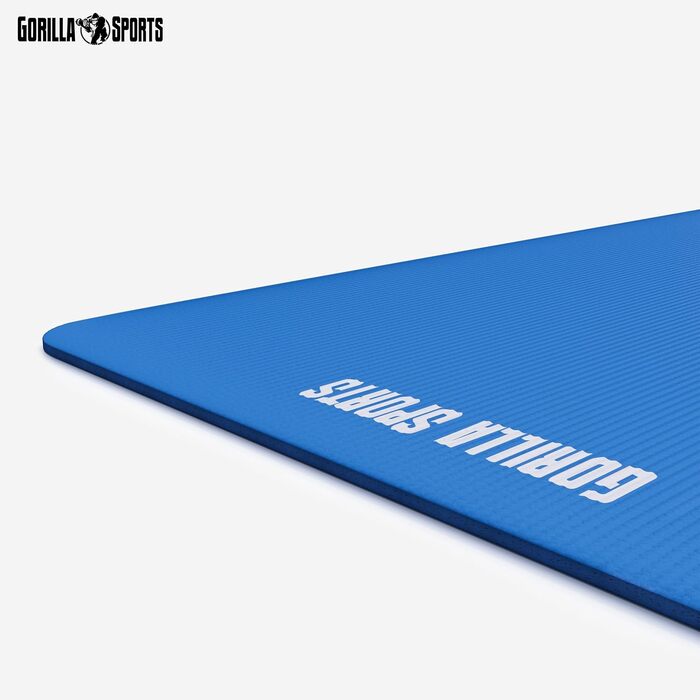 Килимок для йоги GORILLA SPORTS 190x60x1,5 см, антиковзкий, без фталатів, з ременем, синій, фітнес-мат для тренувань