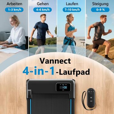 Walking Pad VANNECT: компактний біговий тренажер для дому з регулюванням нахилу, LED-дисплеєм та пультом керування. Максимальне навантаження 150 кг, без монтажу.