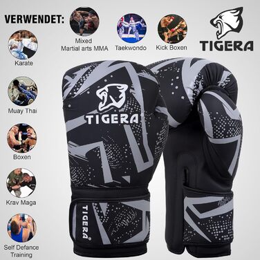 Боксерські рукавички Tigera 10oz/12oz/14oz/16oz для тренувань, спарингу, ММА, Муай Тай, кікбоксингу, чоловічі та жіночі, сірі, 14oz