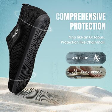 Водні черевики WateLves для плавання та відпочинку: басейн, пляж, дайвінг, серфінг. Чоловічі та жіночі, чорні, 42 EU