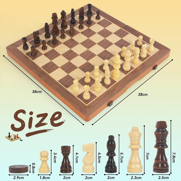 Шахи дерев'яні магнітні, 40x40 см, для дорослих та дітей, складне шахове поле, горіх та сосна, 2 в 1
