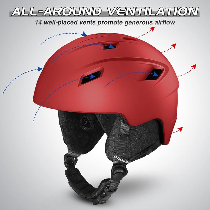Шолом для лиж та сноуборду Odoland з маскою, червоний (52-55 см)