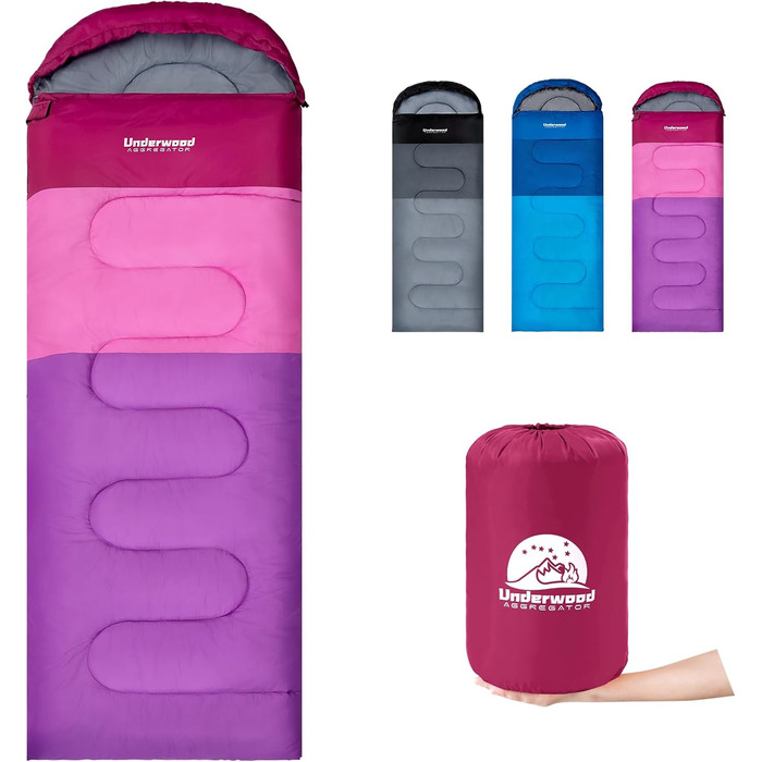 Спальні мішки для дорослих та дітей – ультралегкі, компактні, 3-сезонні спальні мішки для кемпінгу (фіолетовий), 1,3 кг